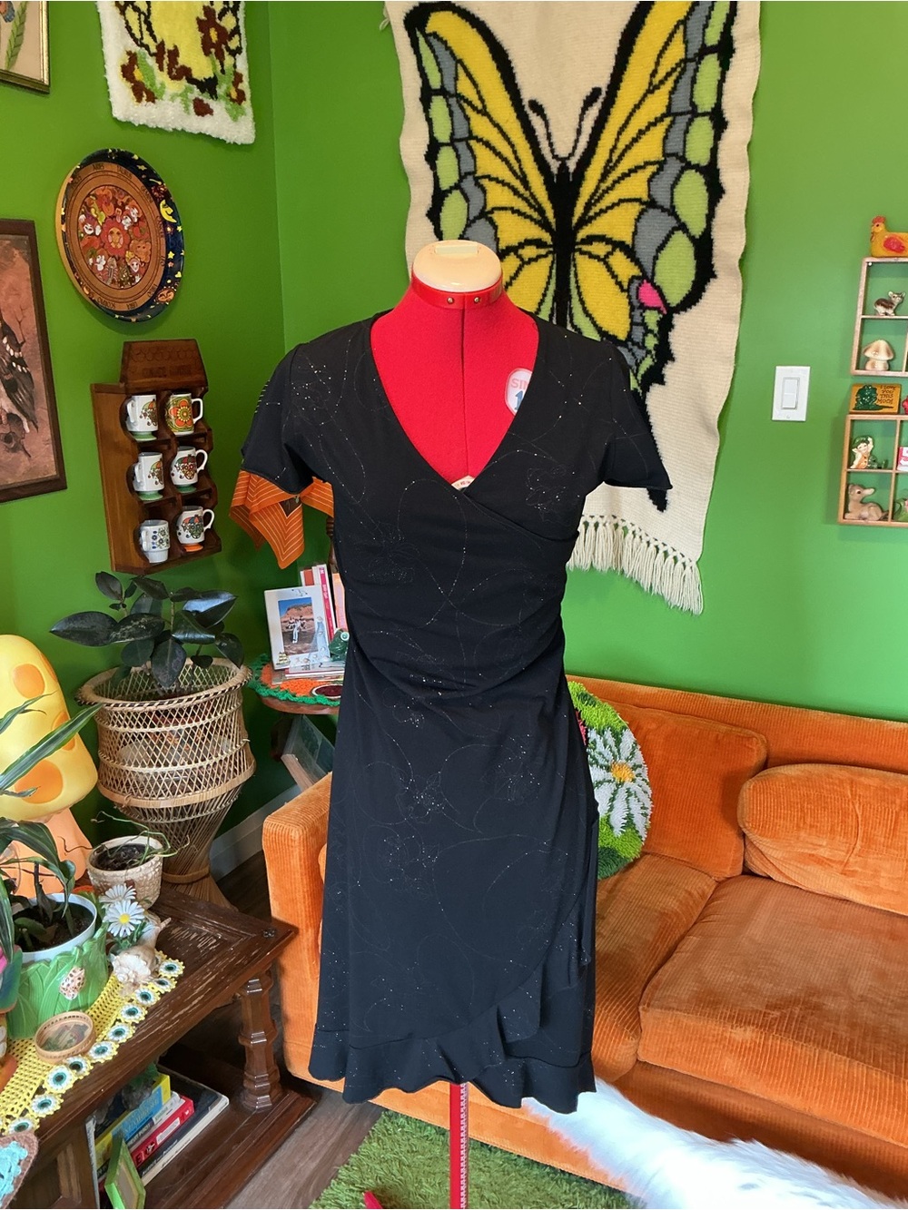 Black Sparkle Wrap-Style Women’s Dress